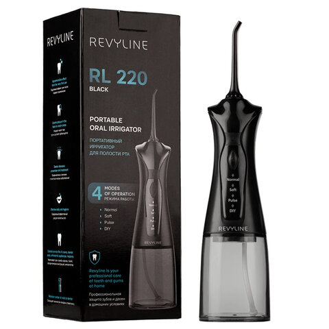 Ирригатор для полости рта REVYLINE RL 220, емкость резервуара 0,3 л, 2 насадки, черный, 7944