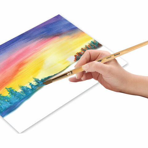 Кисть ПИФАГОР, БЕЛКА, круглая, № 6, деревянная лакированная ручка, с колпачком, пакет с подвесом, 200820