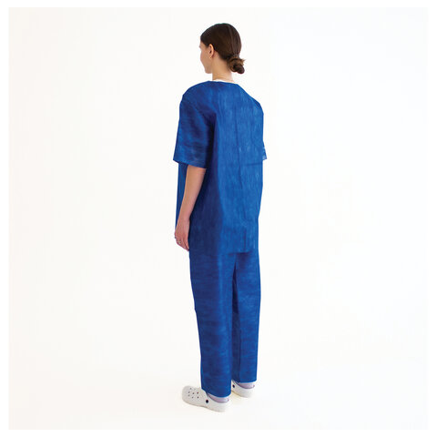 Костюм хирургический синий (рубашка и брюки) 52-54 р., спанбонд 42 г/м2, ГЕКСА