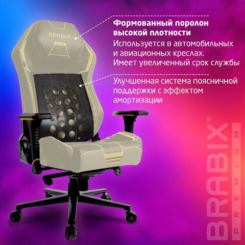 Кресло BRABIX PREMIUM "Tanos GM-180", мультиблок, 4D подлокотники, литой поролон, черное/желтое, 532953