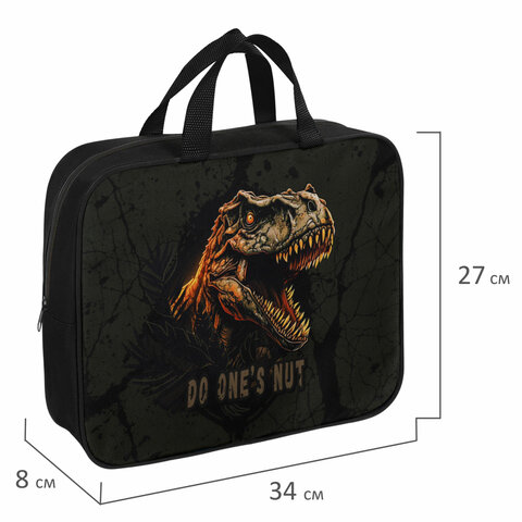 Папка на молнии с ручками BRAUBERG А4, 1 отделение, полиэстер, 80 мм, "Dino attack", 272179