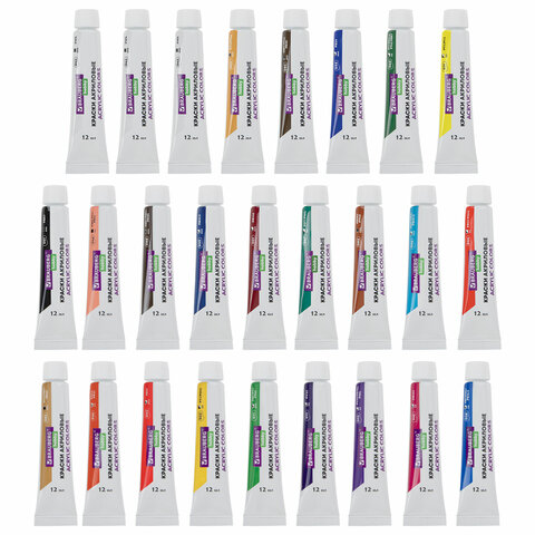 Краски акриловые художественные 26 шт. по 12 мл, холсты 3 шт., кисти 6 шт., аксессуары, 37 предметов, BRAUBERG HOBBY, 192544