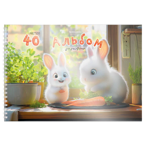 Альбом для рисования, пластиковая обложка, А4, 40 л., гребень, BRAUBERG, 210х297 мм, АССОРТИ-1 (8 видов), 107682