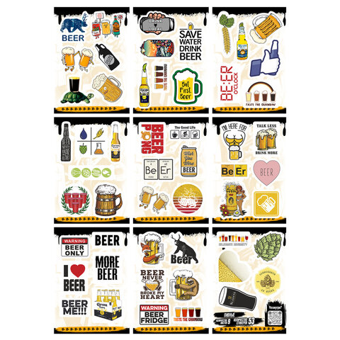 Наклейки виниловые, 44-50 шт., 9 листов, А6, "МОДЕРН", АССОРТИ, NALEPKING