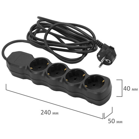 Удлинитель У10-004 4 розетки, с заземлением, 10 А, 3 м, черный, 6882