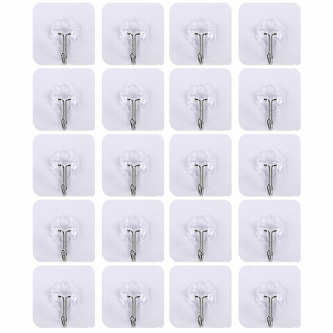 Крючки самоклеящиеся универсальные 6х6 см, КОМПЛЕКТ 20 шт., сталь + ПВХ, LAIMA Home, 608792