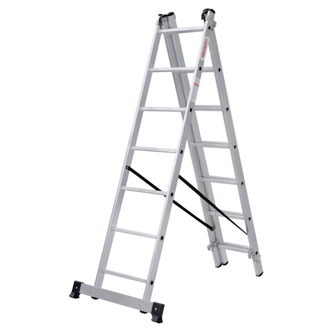 Лестница-трансформер 3-х секционная 3х7 ступеней, высота 4,5 м (3 секции по 1,9 м), нагрузка 150 кг, алюминий, НОВАЯ ВЫСОТА, 1230307
