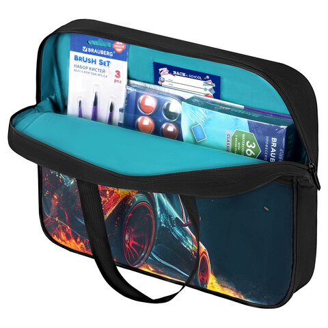 Папка на молнии с ручками BRAUBERG А4, 1 отделение, карман на молнии, 80 мм, "Speed increase", 273312