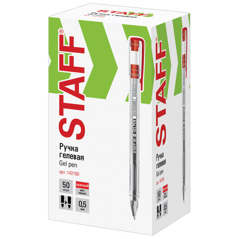 Ручка гелевая STAFF "Basic" GP-789, КРАСНАЯ, корпус прозрачный, хромированные детали, узел 0,5 мм, 142790