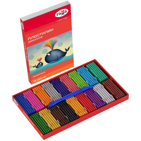 Пластилин ГАММА "Мультики", 18 цветов, 360 г, со стеком, 280028
