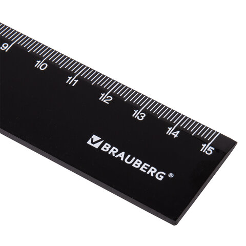 Линейка пластиковая 15 см, BRAUBERG, черная, пакет, 210774