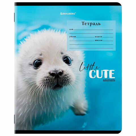 Тетрадь 12 л. BRAUBERG, клетка, обложка картон, CUTE ANIMALS, 107266