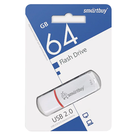 Флеш-диск 64 GB, SMARTBUY Crown, USB 2.0, белый, SB64GBCRW-W