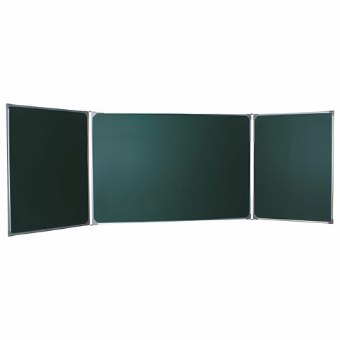 Доска для мела магнитная 3-х элементная, 100х170/340 см, 5 рабочих поверхностей, зеленая, BS, ТЭ-340М