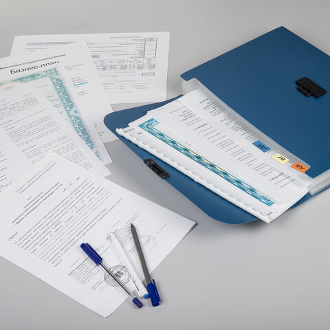 Портфель пластиковый STAFF А4 (330х235х36 мм), 7 отделений, индексные ярлыки, синий, 229242