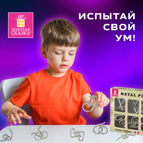 Головоломки металлические ЗОЛОТАЯ СКАЗКА (уровень сложности "НОВИЧОК"), набор 6 штук, 662087