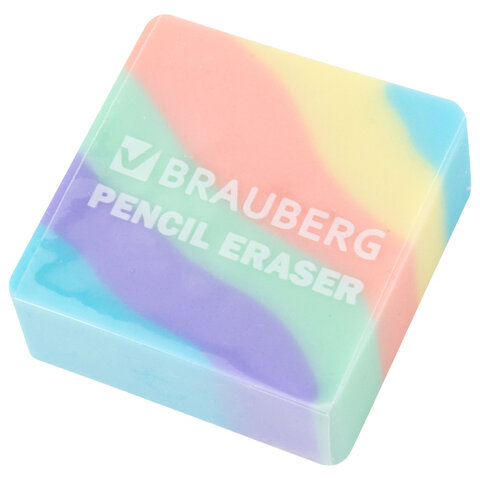 Ластик кросс-серия PASTEL, 34х34х14 мм, квадратный, ассорти, ЭКО ПВХ, BRAUBERG, 273210