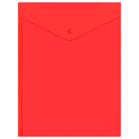 Папка-конверт с кнопкой прозрачная А4 BRAUBERG UNIVERSAL, вертикальная, красная, 0,15 мм, 273077