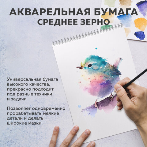 Бумага для акварели А4 в коробке, 40 листов, 200 г/м2, среднее зерно, BRAUBERG ART CLASSIC, 116355