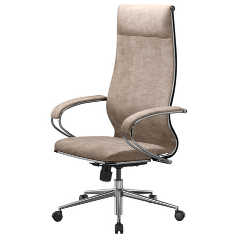 Кресло офисное МЕТТА "L1m 42", хром, сиденье и спинка мягкие, велюр, бежевое