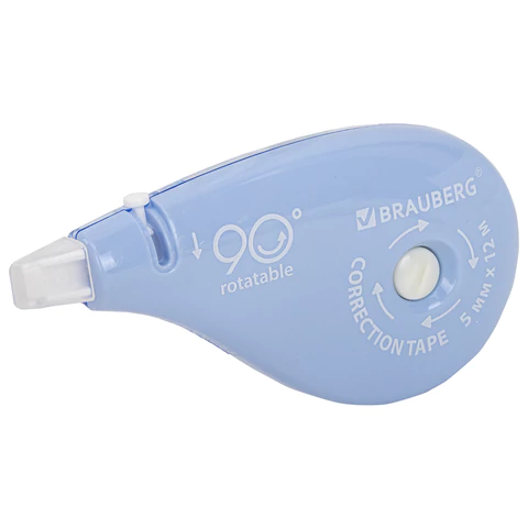 Корректирующая лента BRAUBERG PASTEL 5 мм х 12 м, вращающийся наконечник 90°, механизм перемотки, корпус голубой, блистер, 272488