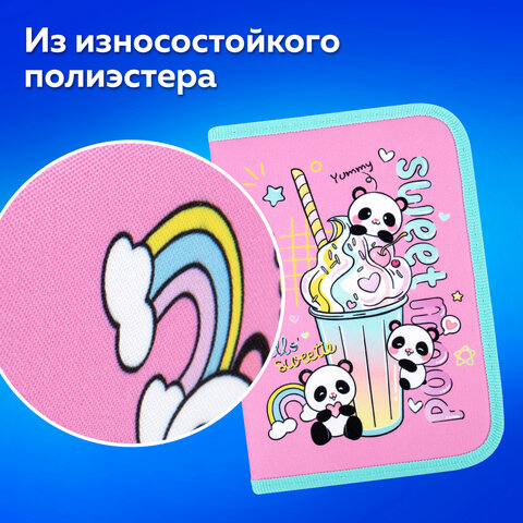 Пенал ПИФАГОР, 1 отделение, 2 откидные планки, полиэстер, 20х14 см, "Хорошее настроение", 272288