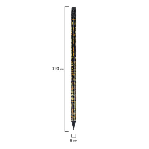 Карандаш чернографитный BRAUBERG "WORDS", 1 шт., HB, с ластиком, корпус ассорти, 181771