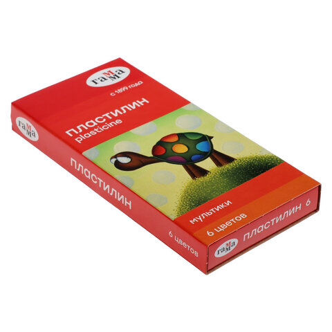Пластилин классический ГАММА "Мультики", 6 цветов, 120 г, со стеком, картонная упаковка, 280015/281015