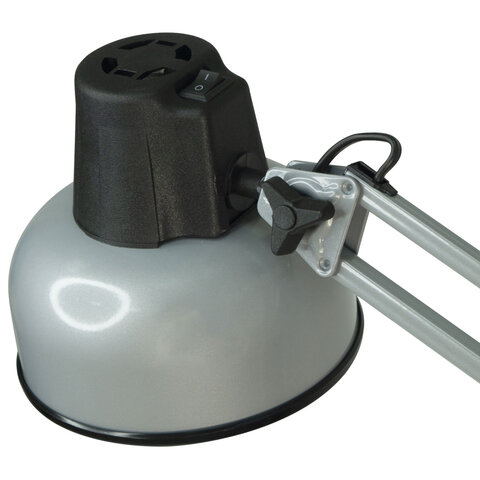 Настольная лампа светильник Бета на струбцине, цоколь Е27, серебро