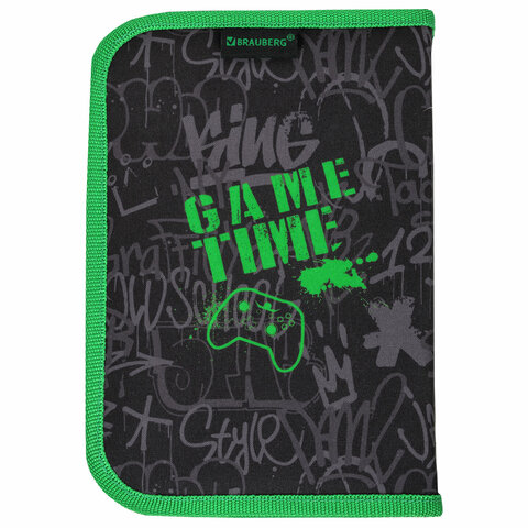 Пенал BRAUBERG, 1 отделение, 2 откидные планки, полиэстер, 21х14 см, "Game time", 272321