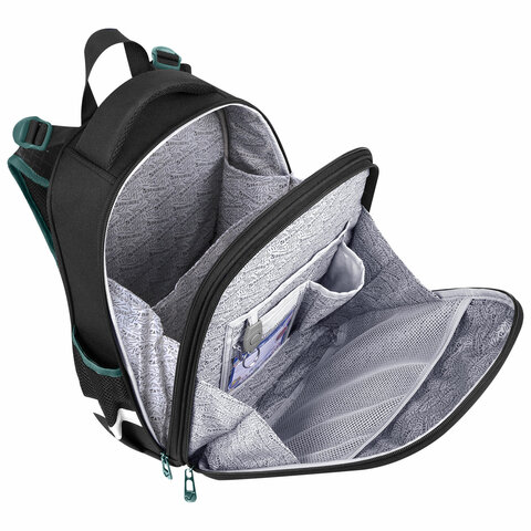 Ранец BRAUBERG PREMIUM, 2 отделения, с брелком, "Space mission", LED ЛАМПОЧКИ, 38х29х16 см, 270599