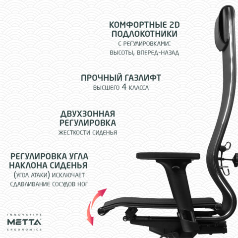 Кресло МЕТТА "ErgoLife" 10 B1-104D, хром, синхромеханизм, 2D-подлокотники, прочная сетка, черное