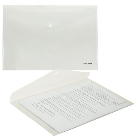 Папка-конверт с кнопкой ERICH KRAUSE "Fizzy Clear", А4, до 120 листов, прозрачная, 0,12 мм, 50172