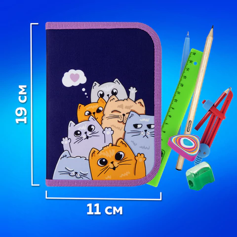 Пенал ПИФАГОР, 1 отделение, 1 откидная планка, полиэстер, 19х13 см, "Cats greetings", 272291