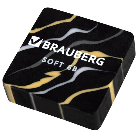 Ластик BRAUBERG "MARBLE", 34х34х11 мм, квадратный, экологичный ПВХ, ассорти, 272726
