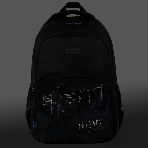 Рюкзак BRAUBERG CONCEPT универсальный, 2 отделения, светоотражающий принт, "Night city", 45х30х18 см, 272582