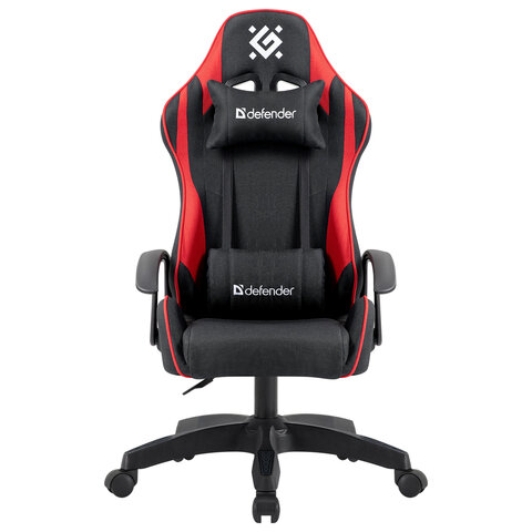 Кресло компьютерное DEFENDER "Kraken", 2 подушки, ткань, черное/красное, 64677