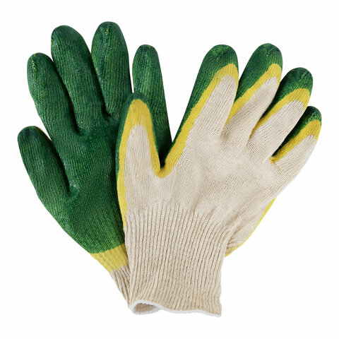 Перчатки хлопчатобумажные износостойкие ДВОЙНОЙ облив, 13 класс, КОМПЛЕКТ 100 ПАР, LAIMA ЛЮКС, 608673