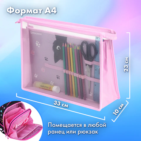 Папка для труда BRAUBERG А4, 2 отделения, пластик, молния сверху, органайзер, "Hide and seek", 273399