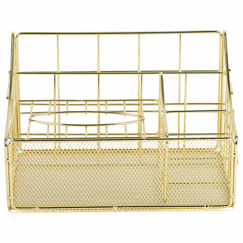 Органайзер для косметики и мелочей металлический 4 секции, MONTE VITA (МОНТЕ ВИТА), 160х240х150 мм, золото, 272479