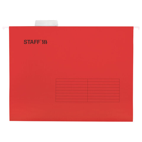 Подвесные папки А4 (350х240 мм) до 80 л., КОМПЛЕКТ 10 шт., красные, картон, STAFF, 270931