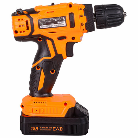 Дрель-шуруповерт безударная АККУМУЛЯТОРНАЯ, с двумя аккумуляторами 1,5 Ач, 18 В, ВИХРЬ ДА-18Л-2КА, 72/14/25