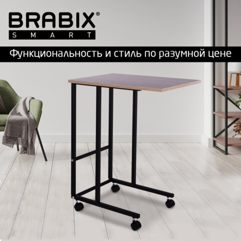 Стол BRABIX "Smart CD-014", 380х600х755 мм, ЛОФТ, на колесах, металл/ЛДСП дуб, каркас черный, 641884