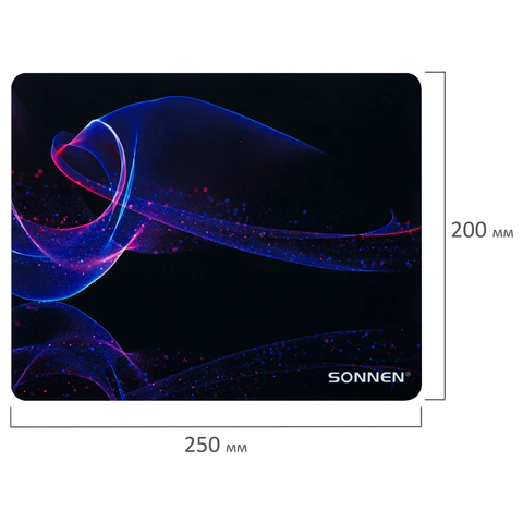 Коврик для мыши SONNEN "NEON WAVE" резина + ткань, 250х200х2 мм, 513958