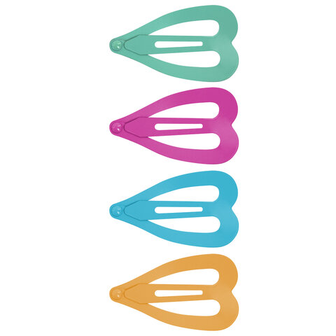 Заколки для волос НАБОР 4 шт., 3,5 см, клик-клак, сердечки, глянцевый, разные цвета, MONTE VITA (МОНТЕ ВИТА), 457082