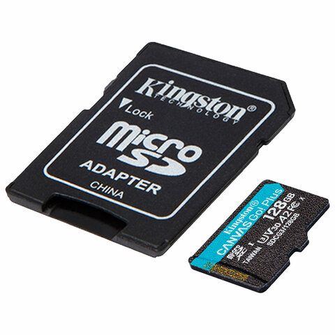 Карта памяти microSDXC 128 GB KINGSTON Canvas Go Plus, UHS-I U3, 170 Мб/с (class 10), с адаптером, SDCG3/128Gb