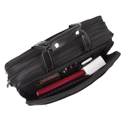 Сумка портфель BRAUBERG CARBON с отделением для ноутбука 15-16", 2 отделения, черная, 31х41х13 см, 240509
