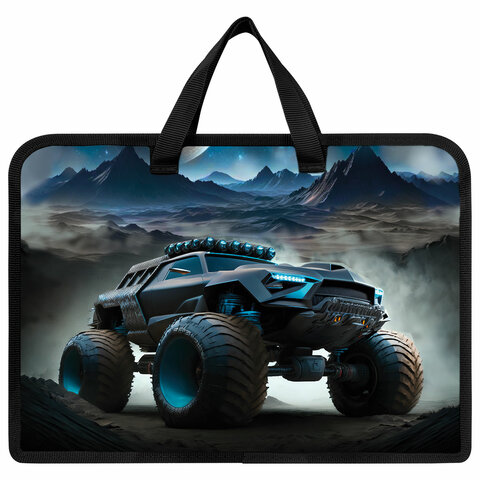 Папка на молнии с ручками ЮНЛАНДИЯ А4, 1 отделение, пластик, ширина 45 мм, "Space driver", 273360