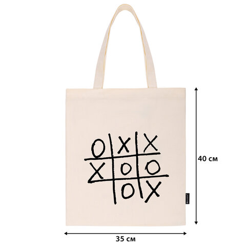 Сумка шоппер BRAUBERG PREMIUM, канвас, 40х35 см, на кнопке, карман, бежевый, "Tic-tac-toe", 271902