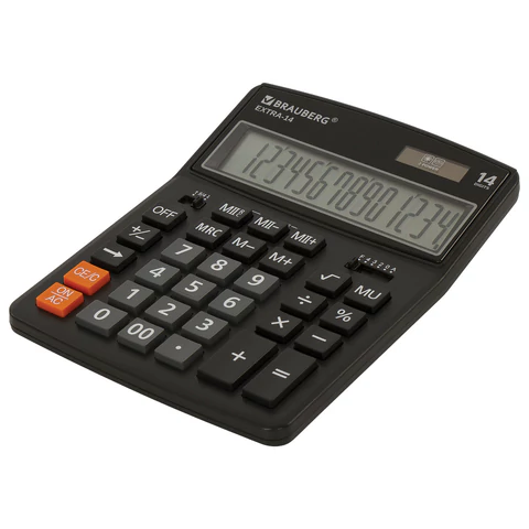 Калькулятор настольный BRAUBERG EXTRA-14-BK (206x155 мм), 14 разрядов, двойное питание, ЧЕРНЫЙ, 250474